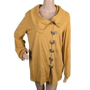 Neon Buddha Mustard Yellow Lagenlook Artsy Collared Jacket Cardigan SZ M